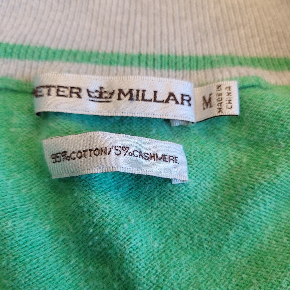 Peter Millar Sweater Quarter Zip Cotton Cashmere Green Medium - Picture 5 of 7